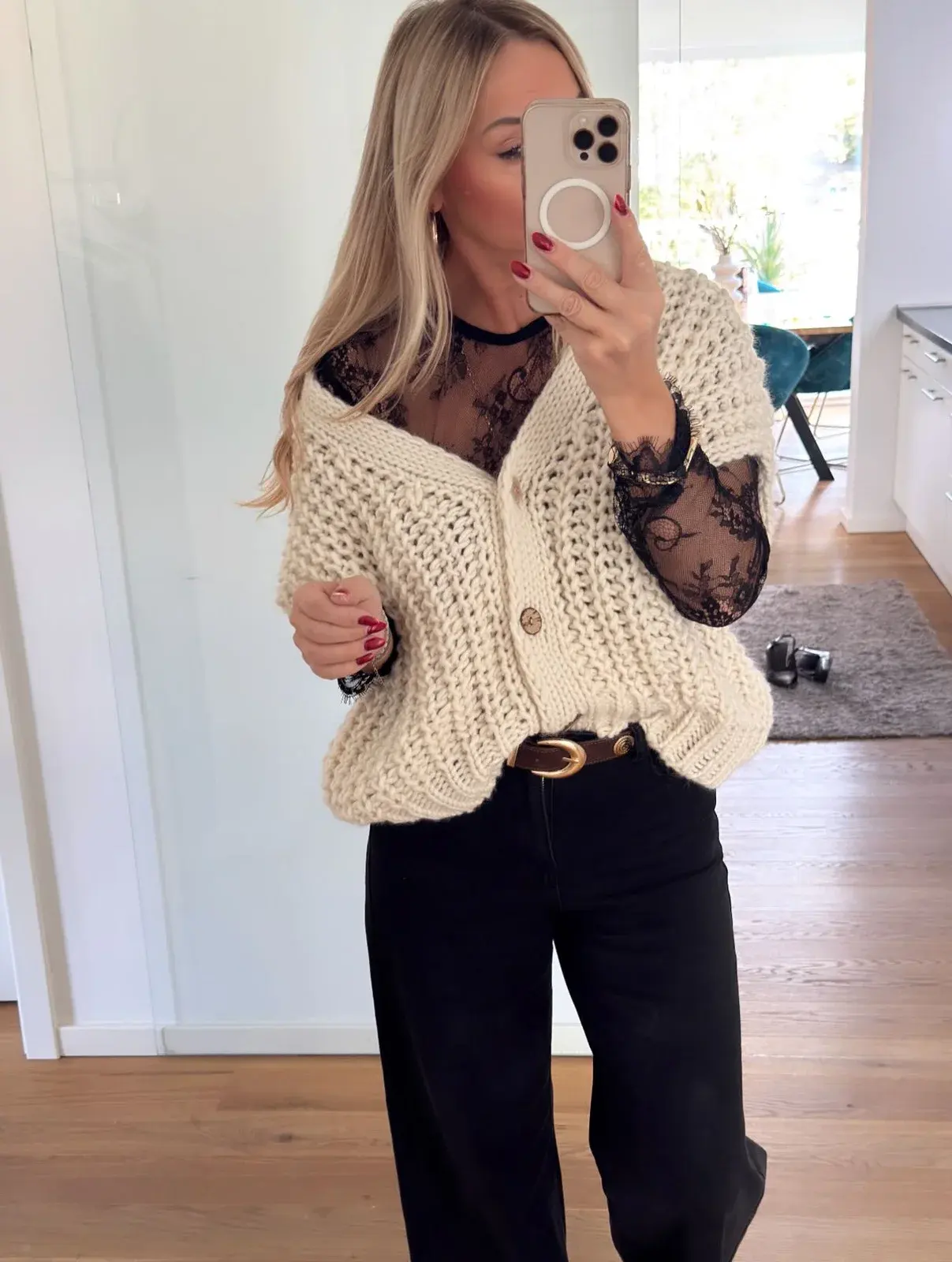 Photo by GAAGO FASHION on October 15, 2026. May be an image of overskirt, cardigan, top and text.