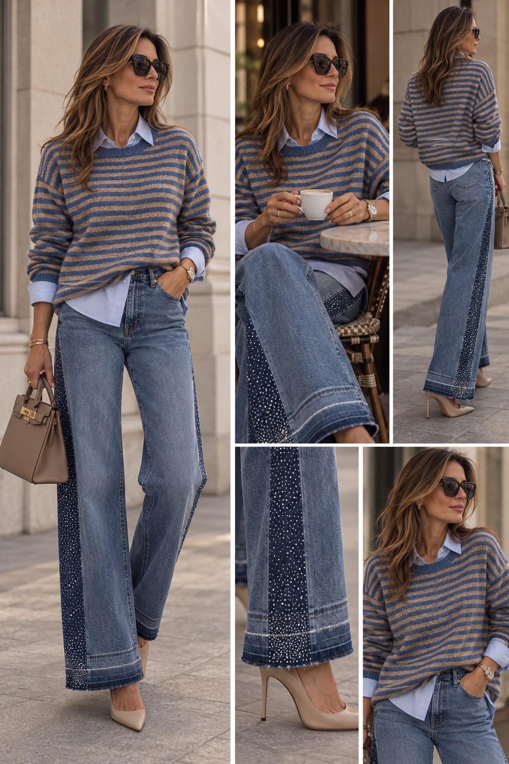 Wide-Leg Jeans mit Glitzer-Details, Bild 1