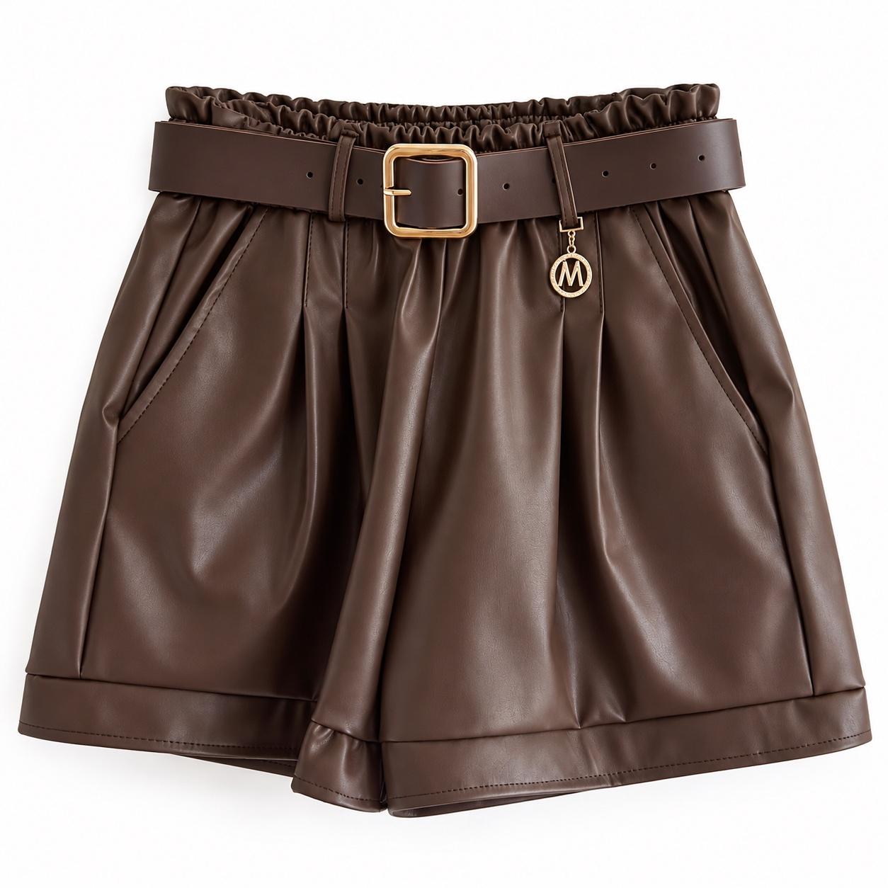 🤎 Lederlook-Shorts mit Gürtel, Bild 1