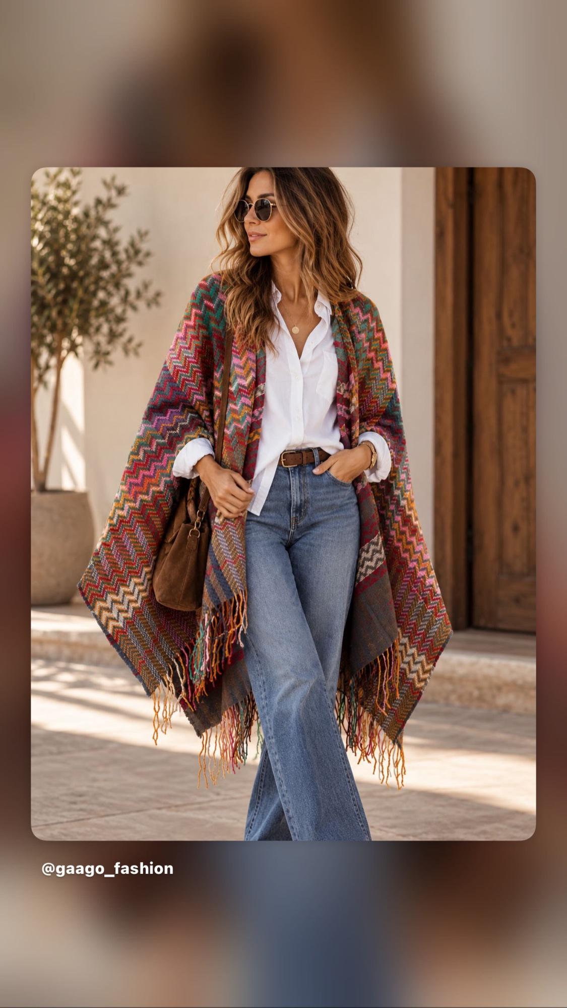 Stylischer Boho-Poncho – Multicolor