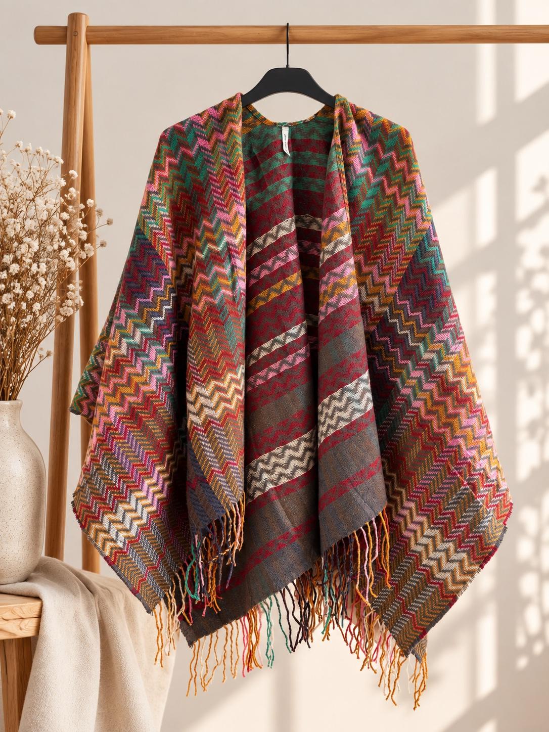 Stylischer Boho-Poncho – Multicolor, Bild 2