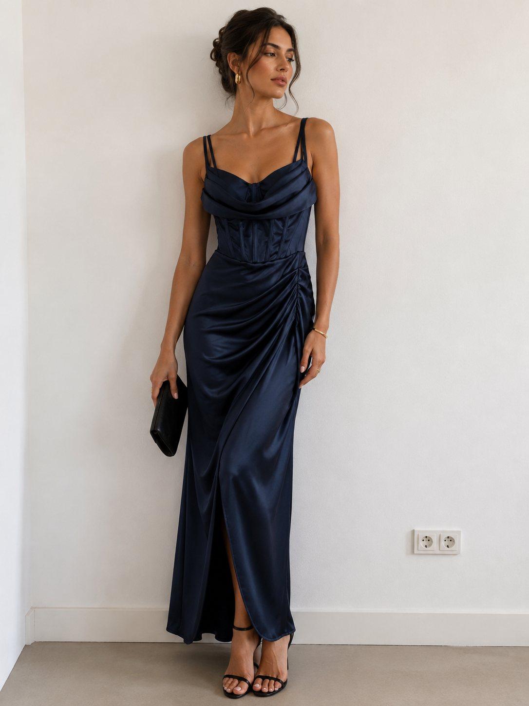 Satin-Maxikleid mit Corsagen-Detail, Produktbild 2
