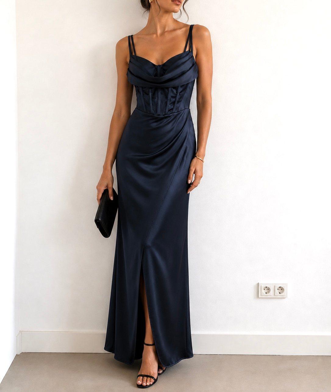 Satin-Maxikleid mit Corsagen-Detail, Produktbild 1