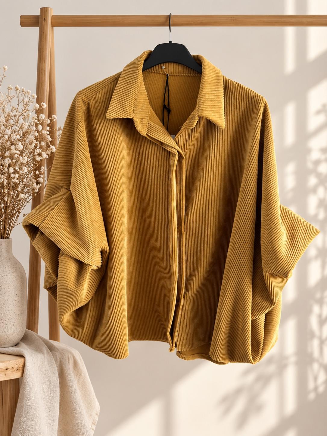 Cord Bluse mit gerafften Ärmeln