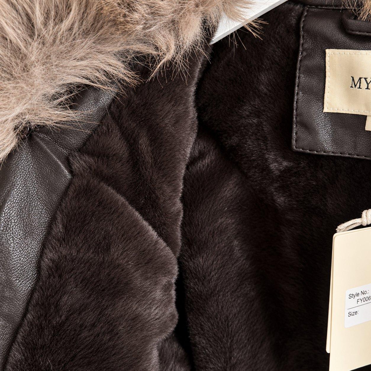 Taillierte Kunstlederjacke mit Kunstfell – Produktansicht 4