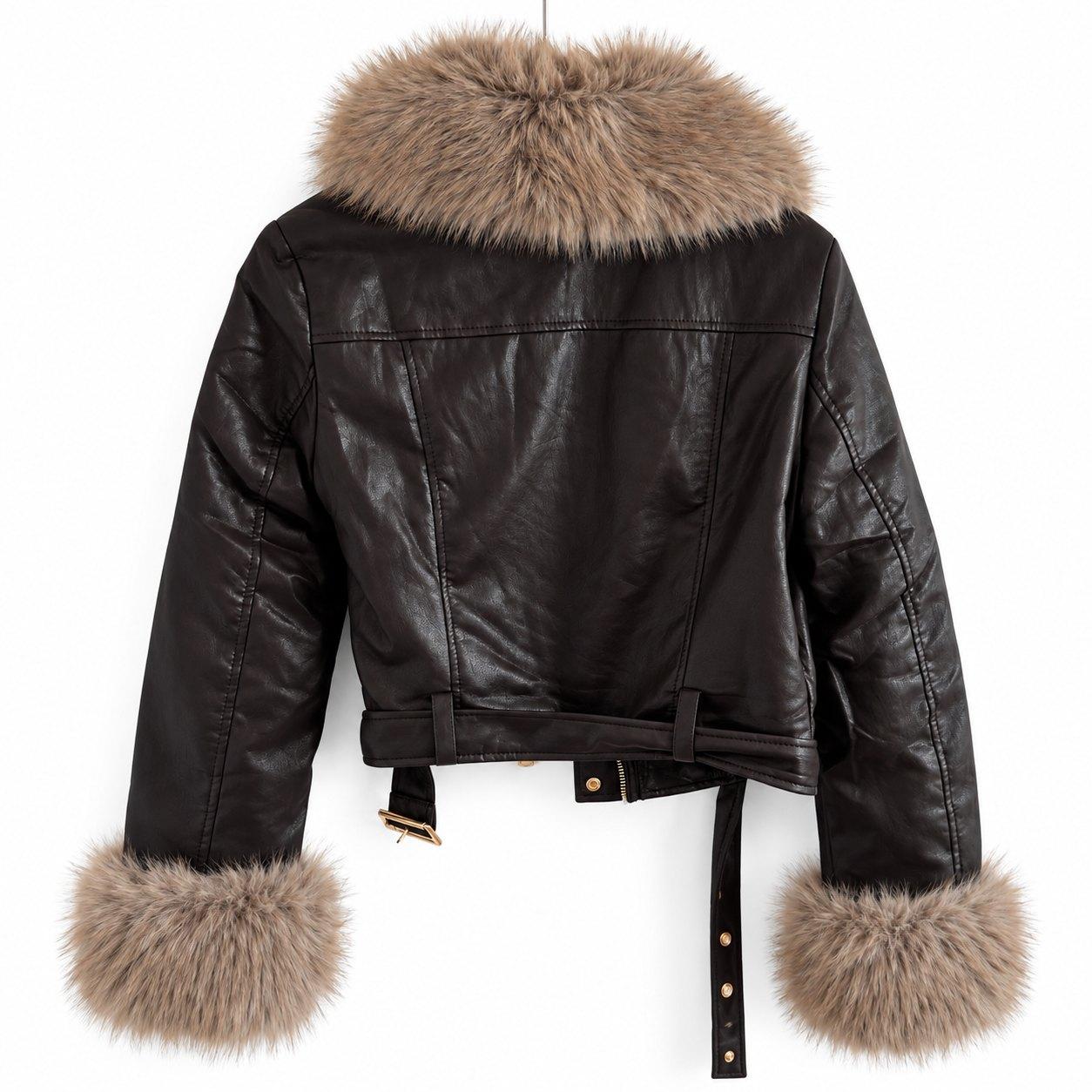 Taillierte Kunstlederjacke mit Kunstfell – Produktansicht 2